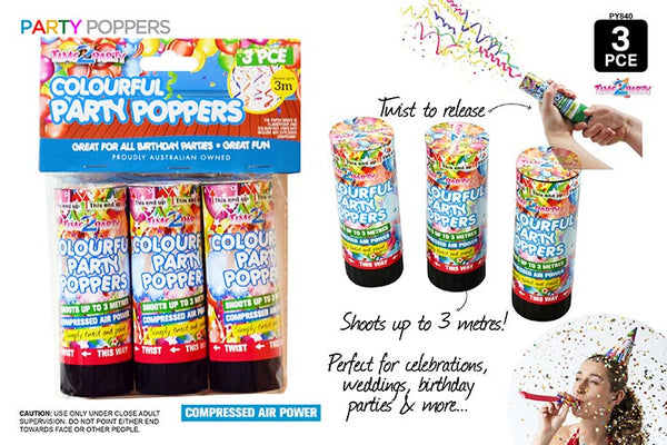 3pce Colourful Party Poppers-1.5G